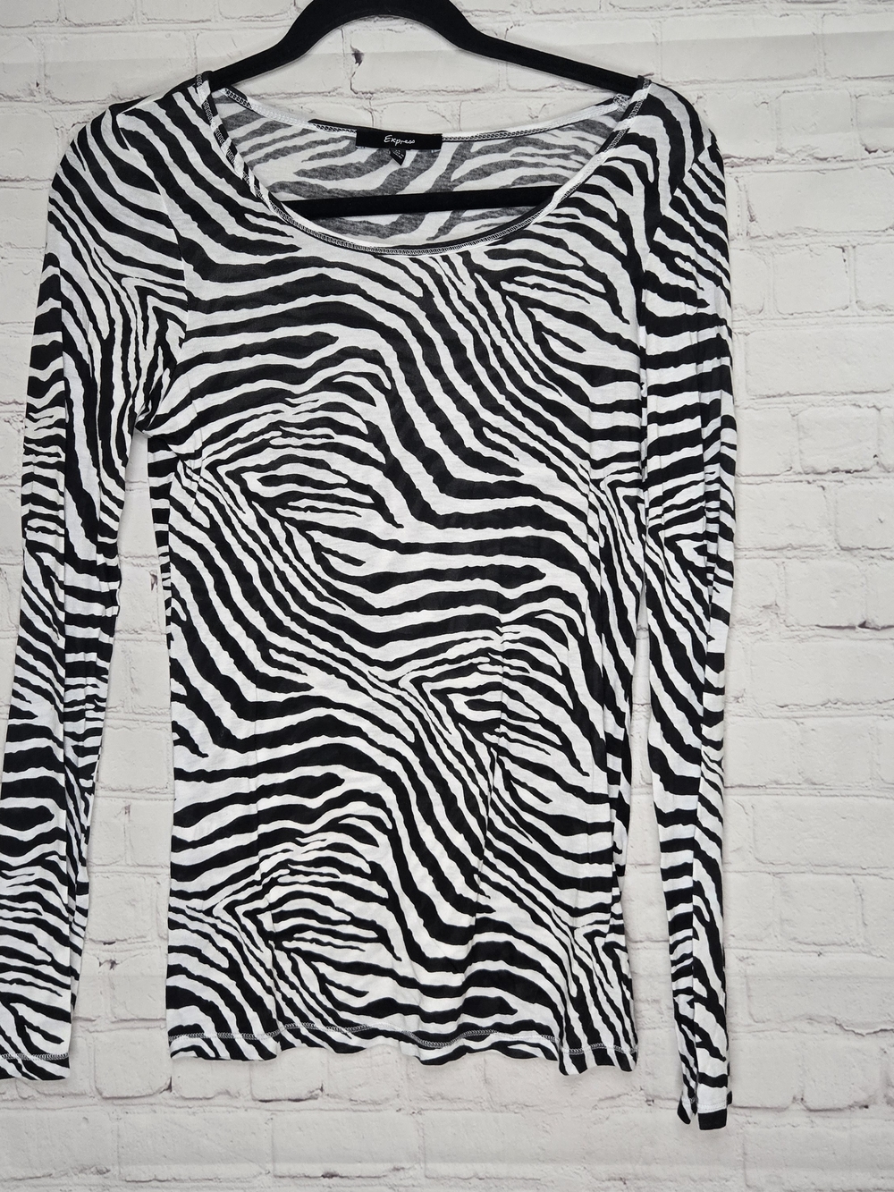 y2k Express mcbling semi sheer zebra print long sleeve top M - Picture 2 of 5